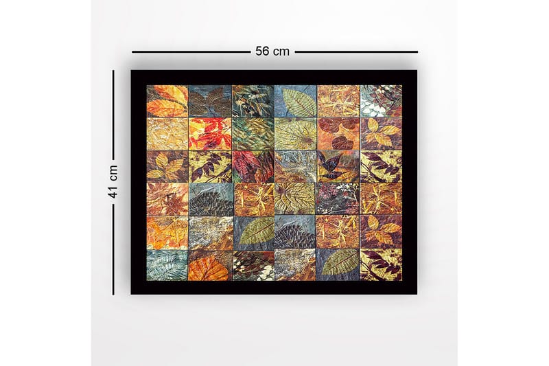 Kehystetty puukangas - 41x56 cm - Mosaiikki eri lehtiä eri väreissä ja tekstuureissa - Kulta / Punainen / Vihreä - Sisustustuotteet - Taulu & taide