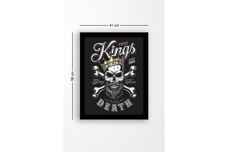 Kehystetty puukangas - 41x56 cm - Kallo kruunulla ja ristiluuilla - Musta / Valkoinen / Kulta - Sisustustuotteet - Taulu & taide