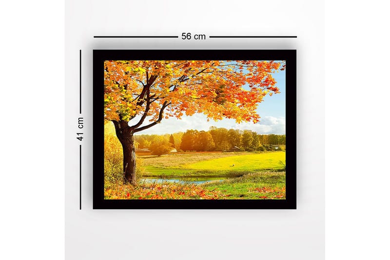Kehystetty puutaulu canvasille - 41x56 cm - Kaunis syysmaisema suuren puun ja värikkäiden lehtien kanssa - Oranssi / Keltainen / Vihreä - Sisustustuotteet - Taulu & taide