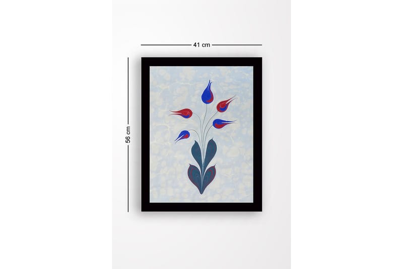 Kehystetty puutaulu canvasille - 41x56 cm - Värikäs kukkakimppu tyylitellyillä nuppuilla - Punainen / Sininen / Vihreä - Sisustustuotteet - Taulu & taide