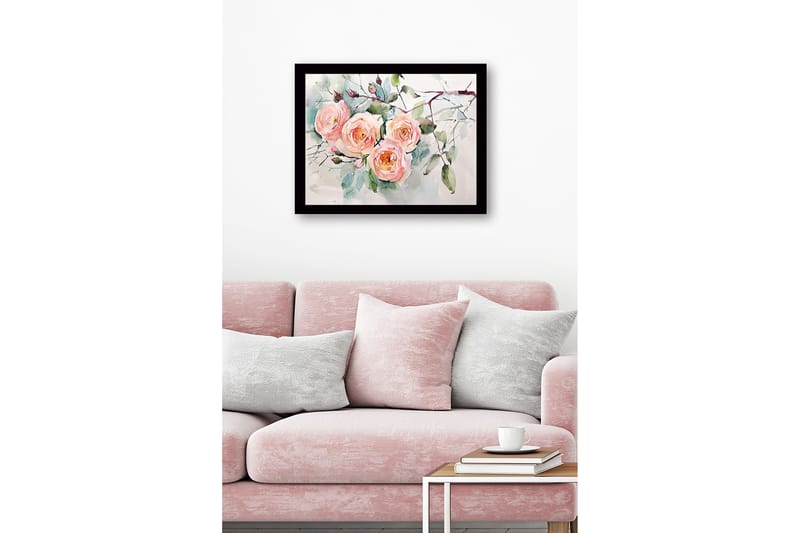 Kehystetty puucanvas - 41x56 cm - Värikäs ruusukimppu - Vaaleanpunainen / Vihreä / Tummanvihreä - Sisustustuotteet - Taulu & taide