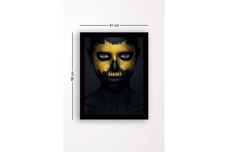 Kehystetty puukangas - 41x56 cm - Tumma kasvomaalaus kultaisilla yksityiskohdilla, jotka muodostavat kallo-aiheen - Musta / Kulta - Sisustustuotteet - Taulu & taide