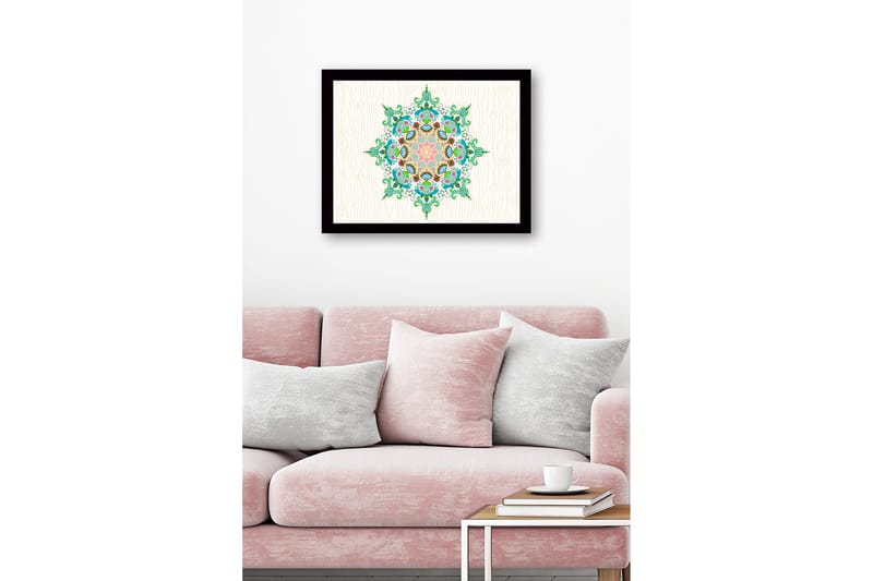 Kehystetty puupohjainen canvas - 41x56 cm - Värikäs mandala monimutkaisilla kuvioilla - Vihreä / Vaaleanpunainen / Sininen - Sisustustuotteet - Taulu & taide
