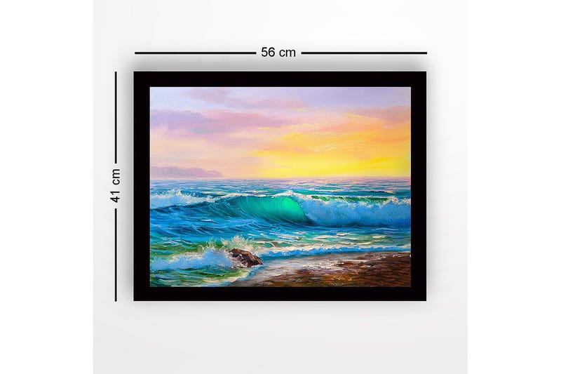Kehystetty puinen canvas-taulu - 41x56 cm - Upea merinäköala aaltojen lyödessä rannalla - Turkoosi / Sininen / Oranssi - Sisustustuotteet - Taulu & taide