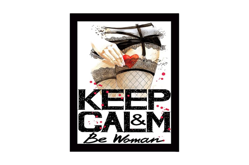 Kehystetty puutaulu canvasille - 41x56 cm - Provosoiva aihe, jossa käsi pitelee sydäntä sukkahousuissa, Punainen / Musta / Beige