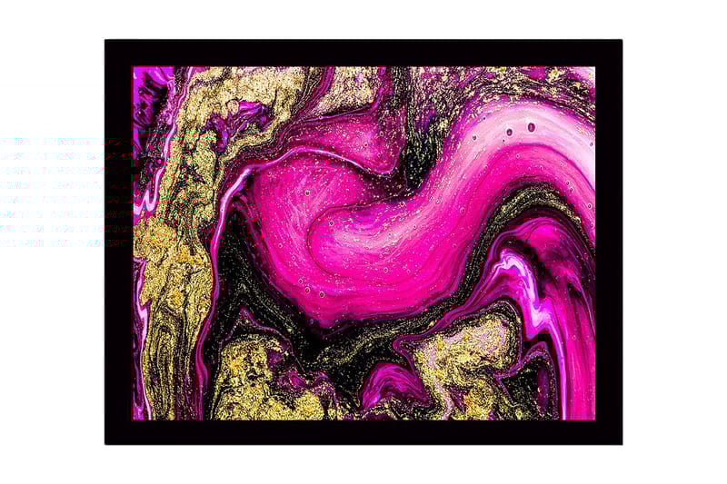 Kehystetty puukangas - 41x56 cm - Dynaaminen abstrakti sommitelma vaaleanpunaisilla ja kultaisilla elementeillä, Vaaleanpunainen / Kulta / Musta