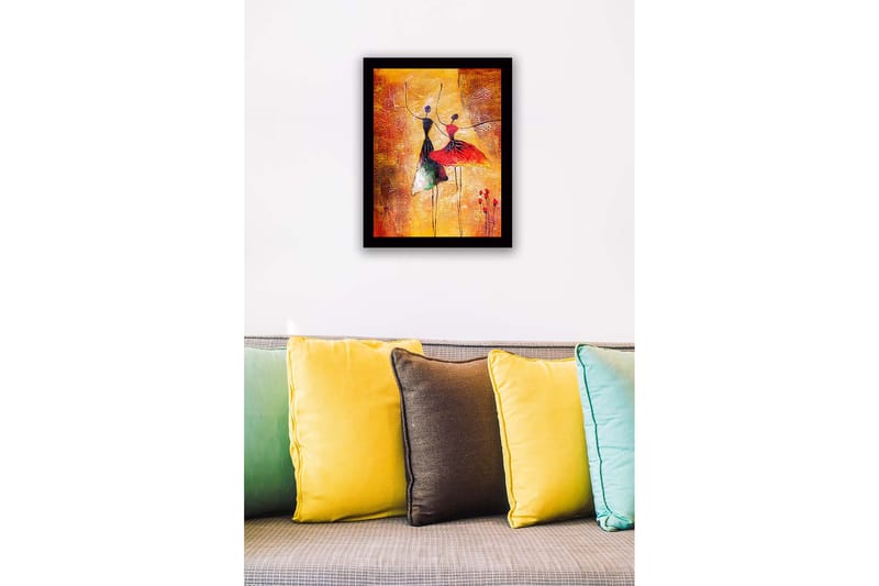 Kehystetty puutaulu canvasille - 41x56 cm - Tanssiva pari värikkäissä mekoissa - Punainen / Musta / Keltainen - Sisustustuotteet - Taulu & taide