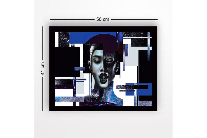 Kehystetty puucanvas - 41x56 cm - Abstrakti muotokuva naisesta geometrisilla muodoilla ja vahvoilla kontrasteilla - Tummansininen / Musta / Valkoinen - Sisustustuotteet - Taulu & taide