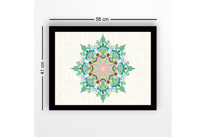 Kehystetty puupohjainen canvas - 41x56 cm - Värikäs mandala monimutkaisilla kuvioilla - Vihreä / Vaaleanpunainen / Sininen - Sisustustuotteet - Taulu & taide