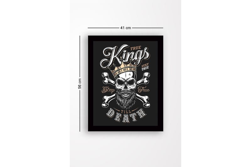 Kehystetty puukangas - 41x56 cm - Kallo kruunulla ja ristiluuilla - Musta / Valkoinen / Kulta - Sisustustuotteet - Taulu & taide