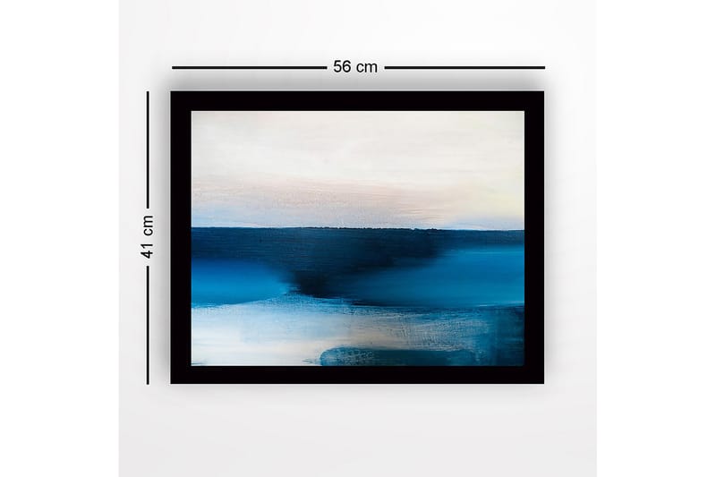Kehystetty puukangas - 41x56 cm - Abstrakti maisema sinisillä sävyillä - Tummansininen / Vaaleansininen / Valkoinen - Sisustustuotteet - Taulu & taide