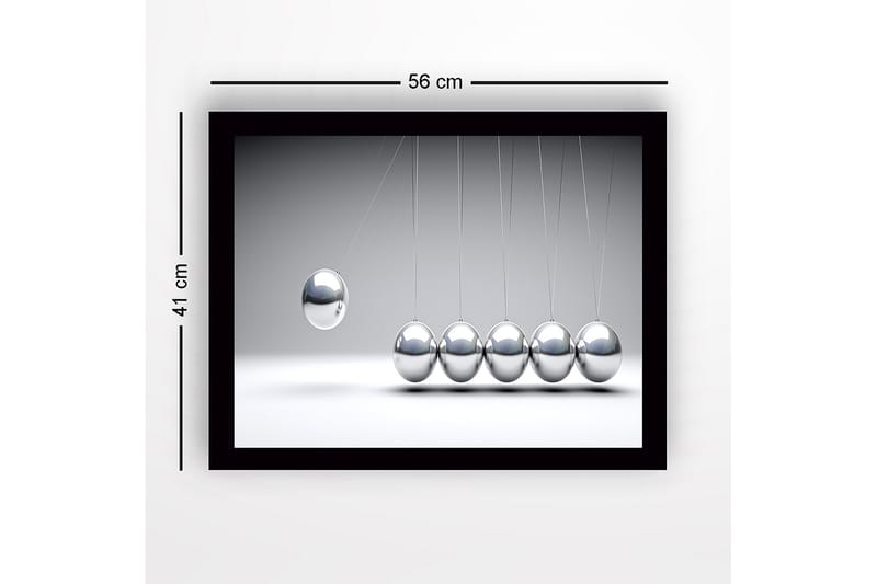 Kehystetty puukangas - 41x56 cm - Dynaaminen sommitelma, jossa roikkuvat liikkuvat metallipallot - Hopea / Harmaa - Sisustustuotteet - Taulu & taide