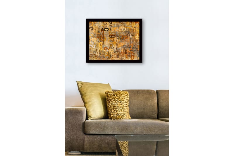 Kehystetty puukangas - 41x56 cm - Abstrakti sommitelma erikokoisilla numeroilla - Kulta / Ruskea / Beige - Sisustustuotteet - Taulu & taide