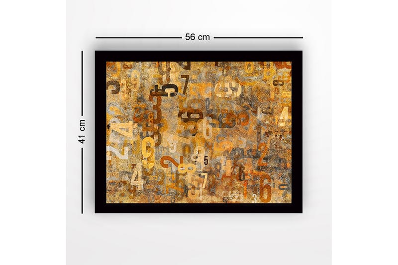 Kehystetty puukangas - 41x56 cm - Abstrakti sommitelma erikokoisilla numeroilla - Kulta / Ruskea / Beige - Sisustustuotteet - Taulu & taide