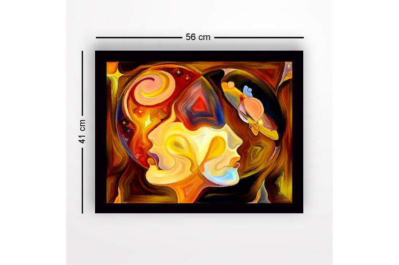 Kehystetty puukangas - 41x56 cm - Abstrakti muotokuva kahdesta kasvosta kosmisilla elementeillä - Kulta / Oranssi / Ruskea - Sisustustuotteet - Taulu & taide