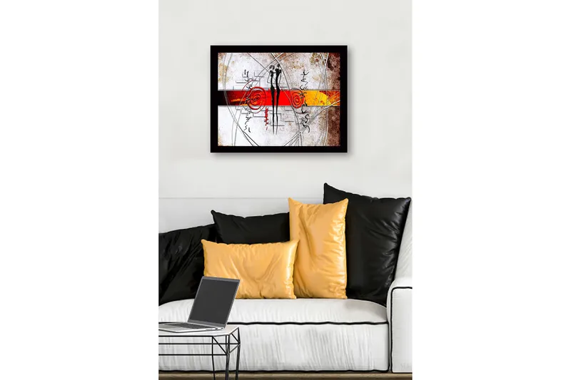 Kehystetty puukangas - 41x56 cm - Abstrakti sommitelma, jossa kaksi tyyliteltyä hahmoa vuorovaikuttavat - Punainen / Musta / Oranssi - Sisustustuotteet - Taulu & taide