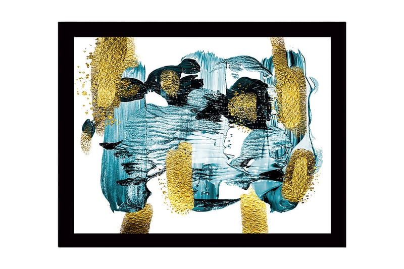 Kehystetty puukangas - 41x56 cm - Abstrakti sommitelma turkoosilla ja kultaisilla elementeillä - Turkoosi / Kulta - Sisustustuotteet - Taulu & taide