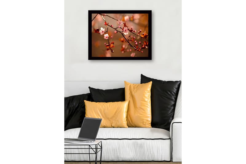 Kehystetty puucanvas - 41x56 cm - Kukkivat kirsikanoksat pehmeissä sävyissä - Vaaleanpunainen / Ruskea / Vihreä - Sisustustuotteet - Taulu & taide