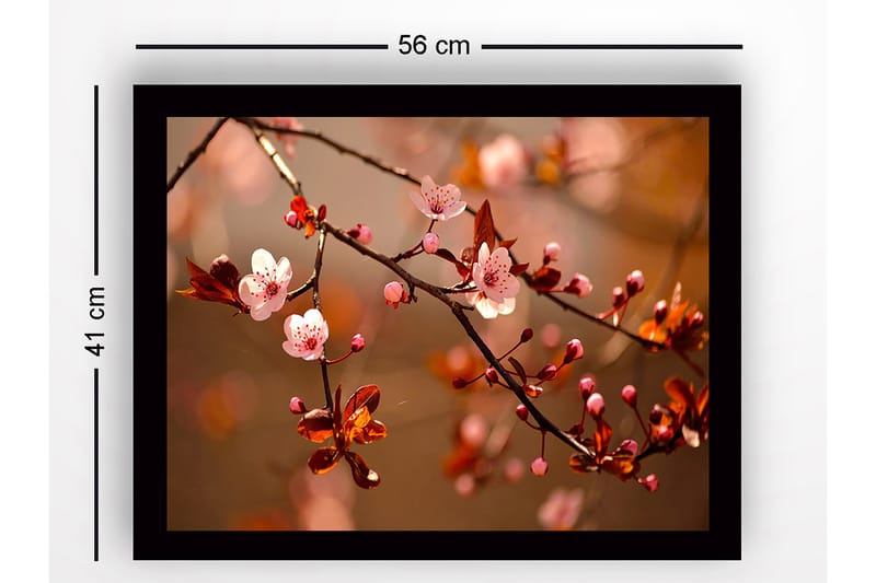 Kehystetty puucanvas - 41x56 cm - Kukkivat kirsikanoksat pehmeissä sävyissä - Vaaleanpunainen / Ruskea / Vihreä - Sisustustuotteet - Taulu & taide