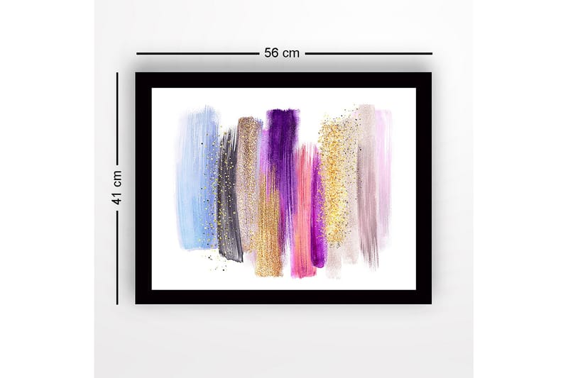 Kehystetty puukangas - 41x56 cm - Värikäs abstrakti sommitelma siveltimenvedoilla ja kimallustehosteilla - Vaaleansininen / Violetti / Kulta - Sisustustuotteet - Taulu & taide