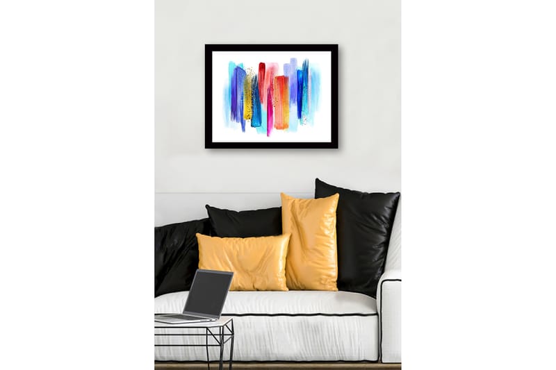 Kehystetty puukangas - 41x56 cm - Värikäs abstrakti sommitelma pystysuorilla siveltimenvedoilla - Sininen / Punainen / Keltainen - Sisustustuotteet - Taulu & taide