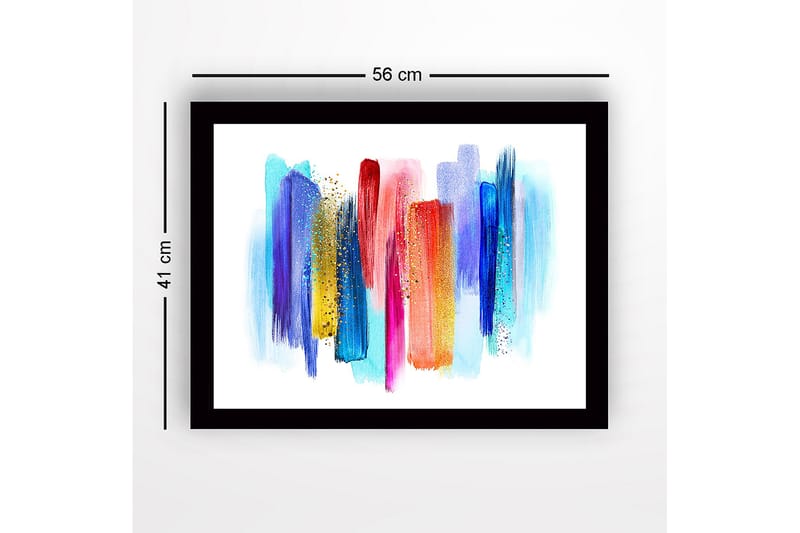 Kehystetty puukangas - 41x56 cm - Värikäs abstrakti sommitelma pystysuorilla siveltimenvedoilla - Sininen / Punainen / Keltainen - Sisustustuotteet - Taulu & taide