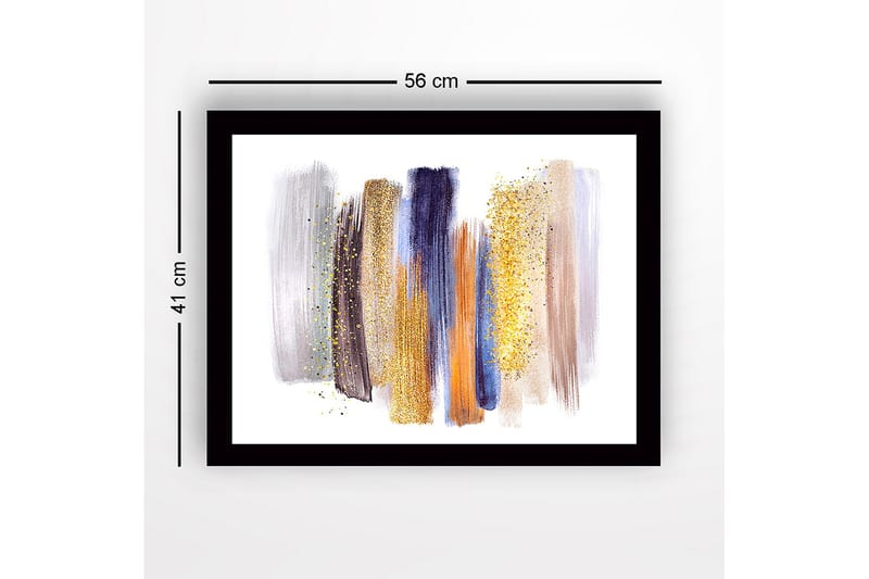Kehystetty puukangas - 41x56 cm - Abstrakti sommitelma värikkäillä siveltimenvedoilla - Kulta / Sininen / Harmaa - Sisustustuotteet - Taulu & taide