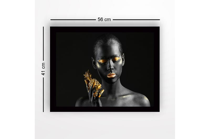 Kehystetty puutaulu - 41x56 cm - Muotokuva mustaihoisesta ja kultaisilla yksityiskohdilla varustetusta naisesta, joka pitelee ananasta - Musta / Kulta - Sisustustuotteet - Taulu & taide