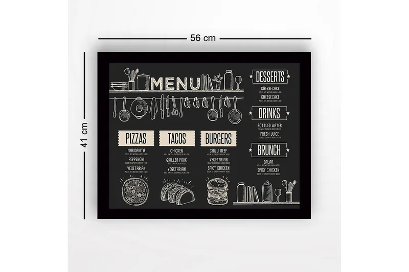 Kehystetty puukangas - 41x56 cm - Ruokalista luonnosmaisella tyylillä - Musta / Beige - Sisustustuotteet - Taulu & taide