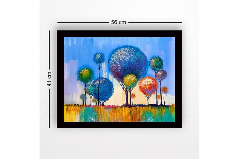 Kehystetty puutaulu canvasille - 41x56 cm - Värikkäitä puita eloisassa maisemasommitelmassa - Sininen / Vihreä / Oranssi - Sisustustuotteet - Taulu & taide