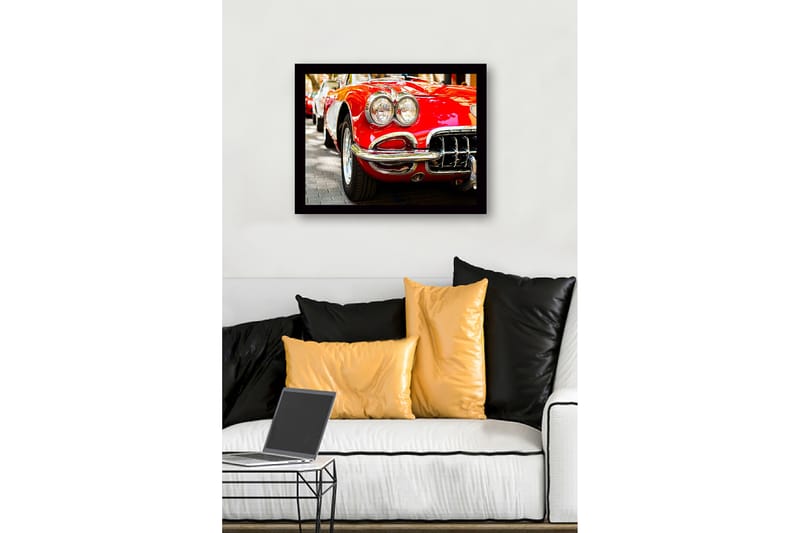 Kehystetty puutaulu canvasille - 41x56 cm - Klassinen punainen urheiluauto kiiltävillä kromiyksityiskohdilla - Punainen / Kromi / Musta - Sisustustuotteet - Taulu & taide