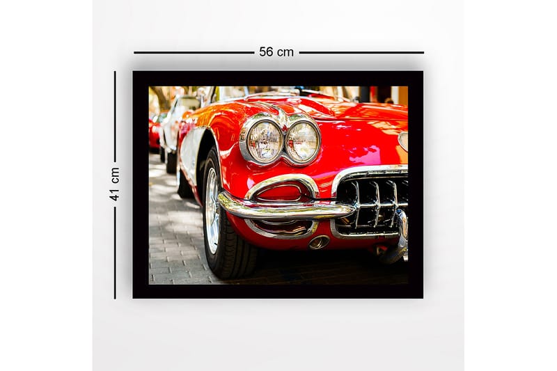 Kehystetty puutaulu canvasille - 41x56 cm - Klassinen punainen urheiluauto kiiltävillä kromiyksityiskohdilla - Punainen / Kromi / Musta - Sisustustuotteet - Taulu & taide