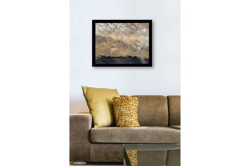 Kehystetty puukangas - 41x56 cm - Abstrakti maisema kultaisilla ja mustilla sävyillä - Kulta / Musta - Sisustustuotteet - Taulu & taide