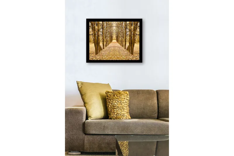 Kehystetty puutaulu canvasille - 41x56 cm - Kultainen puiden kuja syksyn väreissä - Kulta / Ruskea / Beige - Sisustustuotteet - Taulu & taide