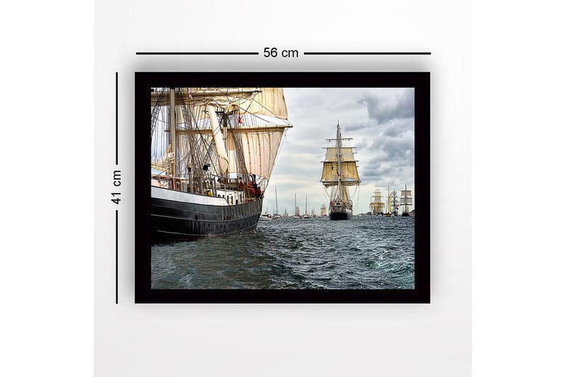 Kehystetty puutaulu canvasille - 41x56 cm - Purjeveneet myrskyisällä merellä - Tummansininen / Beige / Harmaa - Sisustustuotteet - Taulu & taide