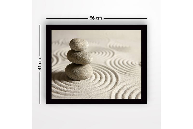 Kehystetty puutaulu canvasille - 41x56 cm - Kivikasa hiekalla pyöreillä kuvioilla - Harmaa / Beige - Sisustustuotteet - Taulu & taide