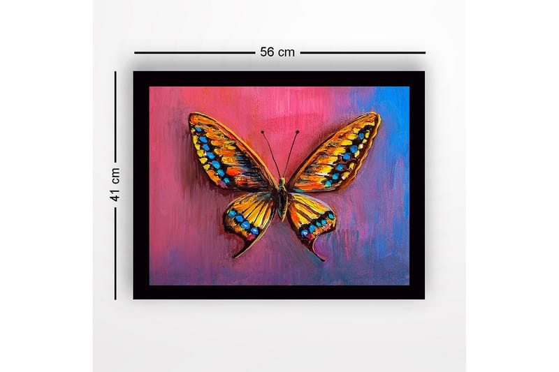 Kehystetty puutaulu canvasille - 41x56 cm - Värikäs perhonen yksityiskohtaisilla siivillä - Oranssi / Sininen / Vaaleanpunainen - Sisustustuotteet - Taulu & taide