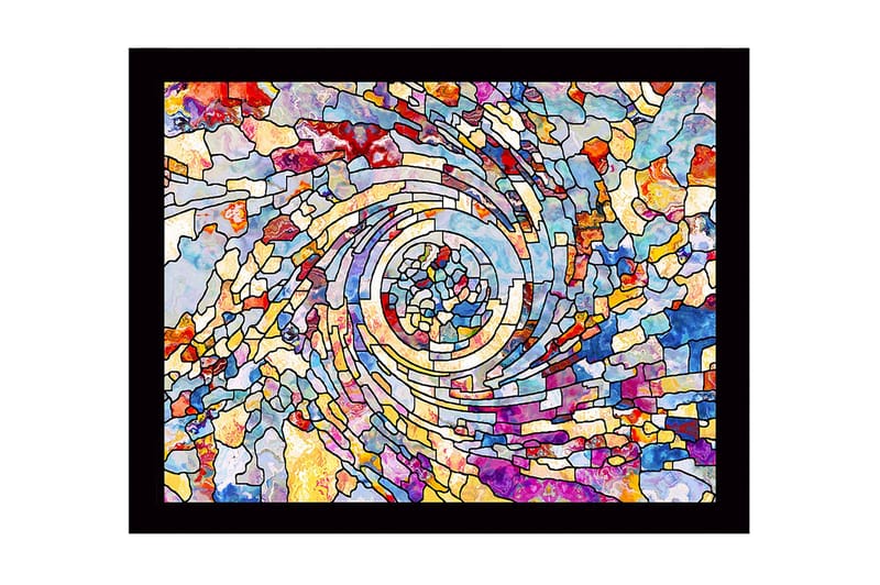 Kehystetty puukangas - 41x56 cm - Värikkäiden mosaiikkifragmenttien spiraalit - Sininen / Punainen / Keltainen - Sisustustuotteet - Taulu & taide