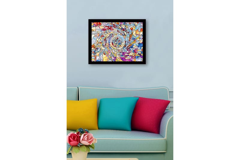 Kehystetty puukangas - 41x56 cm - Värikkäiden mosaiikkifragmenttien spiraalit - Sininen / Punainen / Keltainen - Sisustustuotteet - Taulu & taide
