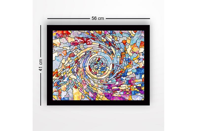 Kehystetty puukangas - 41x56 cm - Värikkäiden mosaiikkifragmenttien spiraalit - Sininen / Punainen / Keltainen - Sisustustuotteet - Taulu & taide