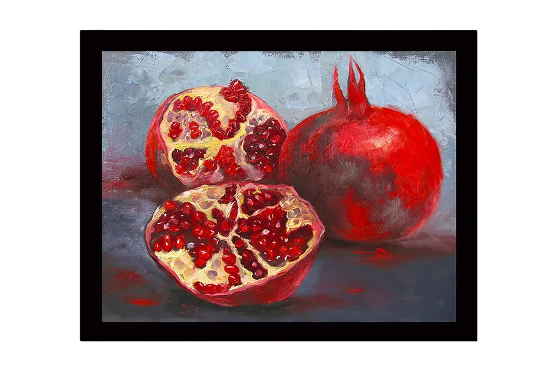 Kehystetty puutaulu - 41x56 cm - Granaattiomenat rauhallisessa sommitelmassa, Punainen / Beige / Harmaa