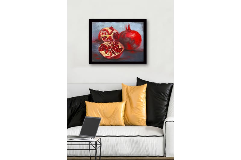 Kehystetty puutaulu - 41x56 cm - Granaattiomenat rauhallisessa sommitelmassa - Punainen / Beige / Harmaa - Sisustustuotteet - Taulu & taide