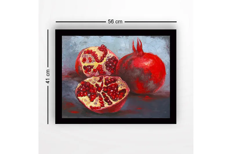 Kehystetty puutaulu - 41x56 cm - Granaattiomenat rauhallisessa sommitelmassa - Punainen / Beige / Harmaa - Sisustustuotteet - Taulu & taide