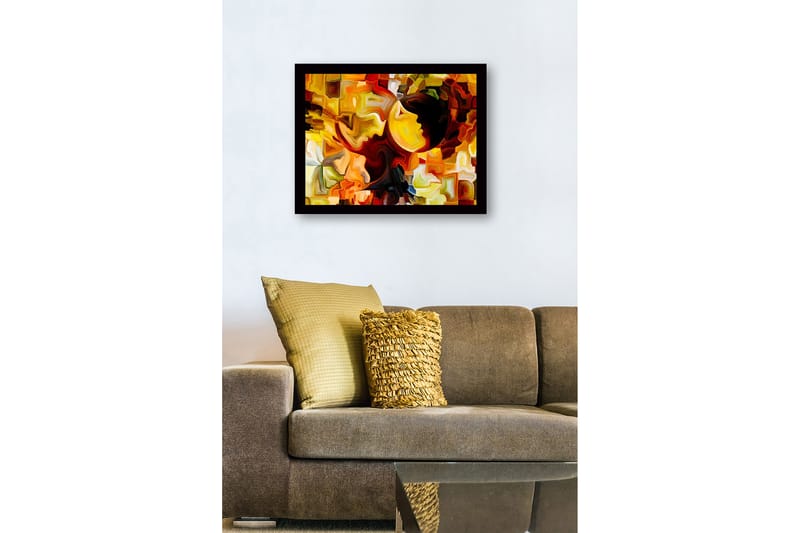 Kehystetty puukangas - 41x56 cm - Abstrakti sommitelma, jossa kasvot kontrastiväreissä - Kulta / Oranssi / Tummanruskea - Sisustustuotteet - Taulu & taide