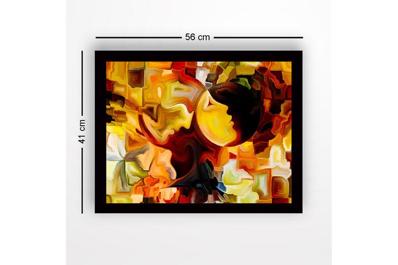 Kehystetty puukangas - 41x56 cm - Abstrakti sommitelma, jossa kasvot kontrastiväreissä - Kulta / Oranssi / Tummanruskea - Sisustustuotteet - Taulu & taide