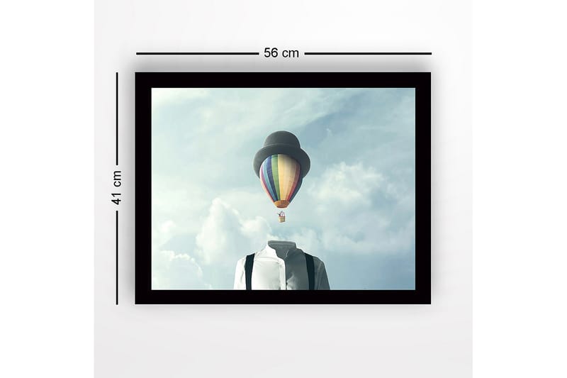 Kehystetty puutaulu canvasille - 41x56 cm - Päätön mies valkoisessa paidassa ja värikäs kuumailmapallo yläpuolella - Sininen / Vihreä / Punainen - Sisustustuotteet - Taulu & taide