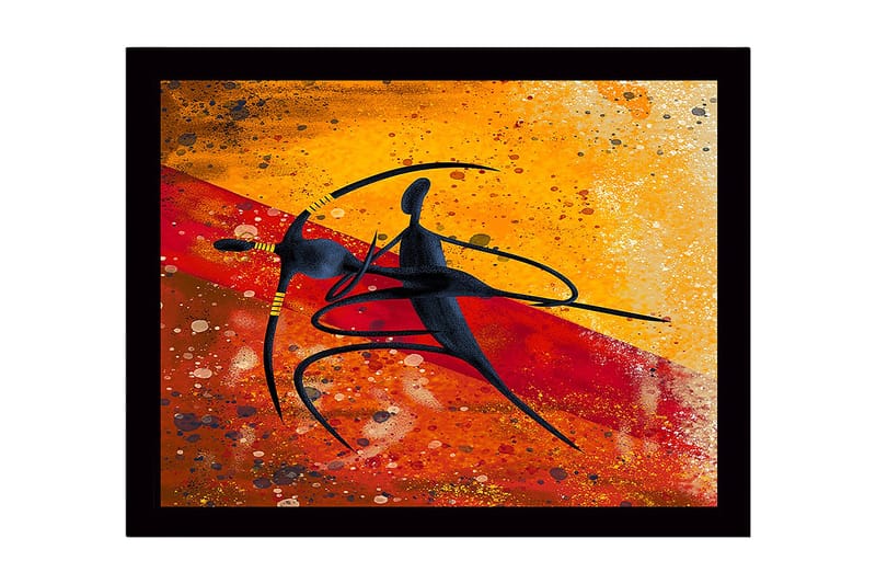 Kehystetty puutaulu canvasille - 41x56 cm - Tanssiva pari abstraktissa tyylissä, Kulta / Punainen / Musta