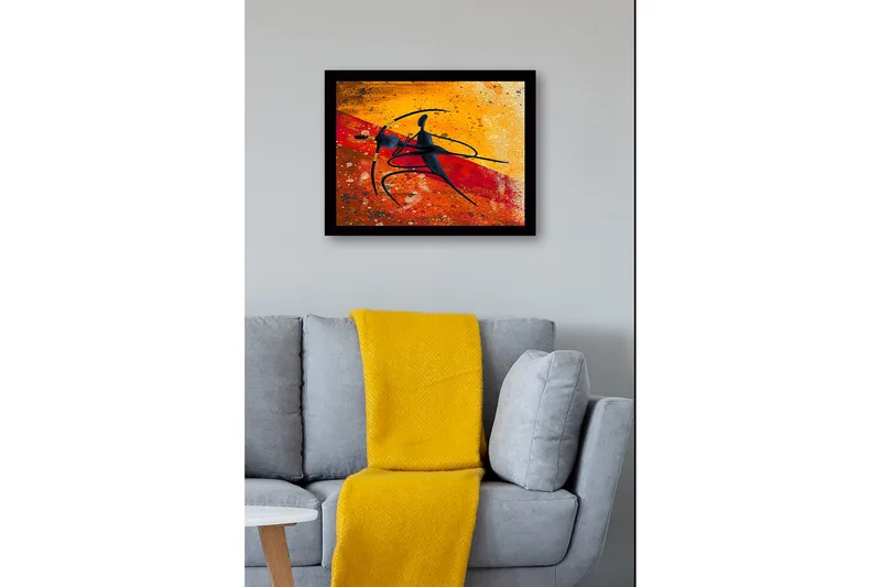 Kehystetty puutaulu canvasille - 41x56 cm - Tanssiva pari abstraktissa tyylissä - Kulta / Punainen / Musta - Sisustustuotteet - Taulu & taide