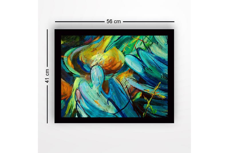 Kehystetty puukangas - 41x56 cm - Abstrakti sommitelma virtaavilla muodoilla ja väreillä - Turkoosi / Oranssi / Vihreä - Sisustustuotteet - Taulu & taide