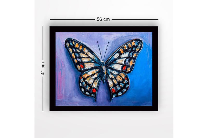 Kehystetty puutaulu canvasille - 41x56 cm - Värikäs perhonen yksityiskohtaisilla siivillä - Sininen / Oranssi / Musta - Sisustustuotteet - Taulu & taide